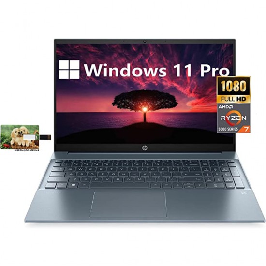 HP Pavilion 15.6'' FHD 1080P IPS Business Laptop, AMD Ryzen 7 5700U(Beat i7-1180G7), Windows 11 Pro, 32GB RAM, 1TB SSD, WiFi, HDMI, Numpad, Fast Charge, Long Battery Life, 32GB USB Card