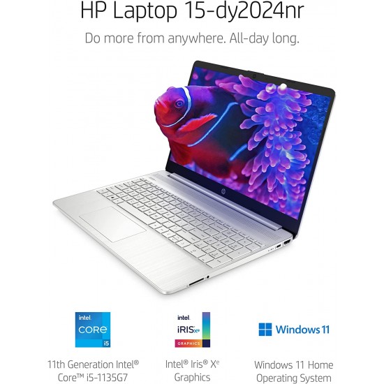 HP 15 Laptop 2022 11th Generation- Core i5-1135G7 8GB RAM 256GB SSD 15.6” FHD DISPLAY WIN11 SILVER.