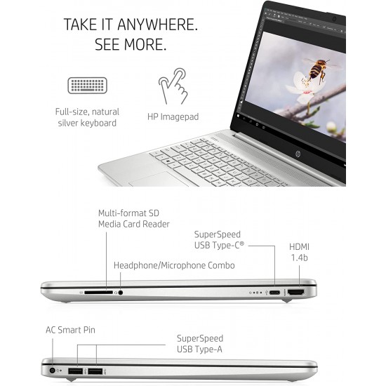 HP 15 Laptop 2022 11th Generation- Core i5-1135G7 8GB RAM 256GB SSD 15.6” FHD DISPLAY WIN11 SILVER.