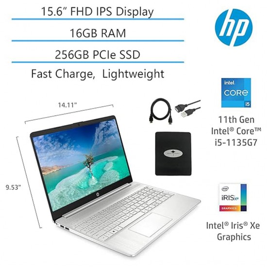 HP Newest 15.6 FHD IPS Flagship Laptop, 11th Gen Intel 4-Core i5-1135G7(Up to 4.2GHz, Beat i7-1060G7), 16GB RAM, 256GB PCIe SSD, Iris Xe Graphics, Bluetooth, WiFi, Win11,w/GM Accessories (Upgraded)