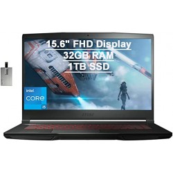 2021 MSI GF63 Thin Gaming 15.6" FHD Laptop Computer, Intel Core i5-10300H (Beats i7-9750H), 32GB RAM, 1TB PCIe SSD, Backlit Keyboard, GeForce GTX 1650 MaxQ, HD Webcam, Win 10, Black, 32GB USB Card
