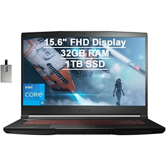 2021 MSI GF63 Thin Gaming 15.6" FHD Laptop Computer, Intel Core i5-10300H (Beats i7-9750H), 32GB RAM, 1TB PCIe SSD, Backlit Keyboard, GeForce GTX 1650 MaxQ, HD Webcam, Win 10, Black, 32GB USB Card